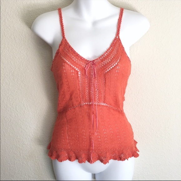 Free People Tops - Free People Orange crochet spaghetti strap tanktop